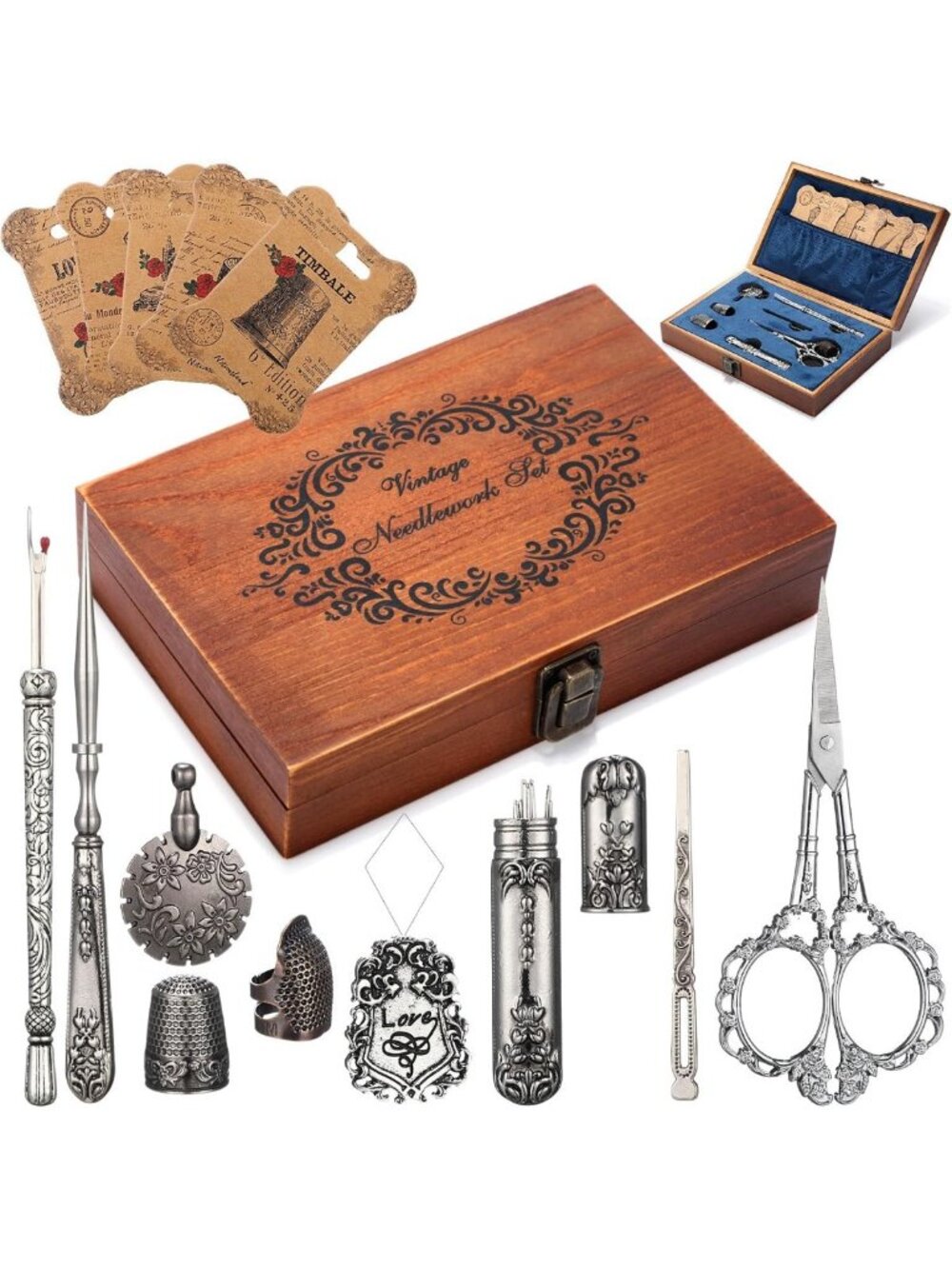 Victorian Embroidery Scissors Kit - Silver Sewing Essentials, Craft Tools Set